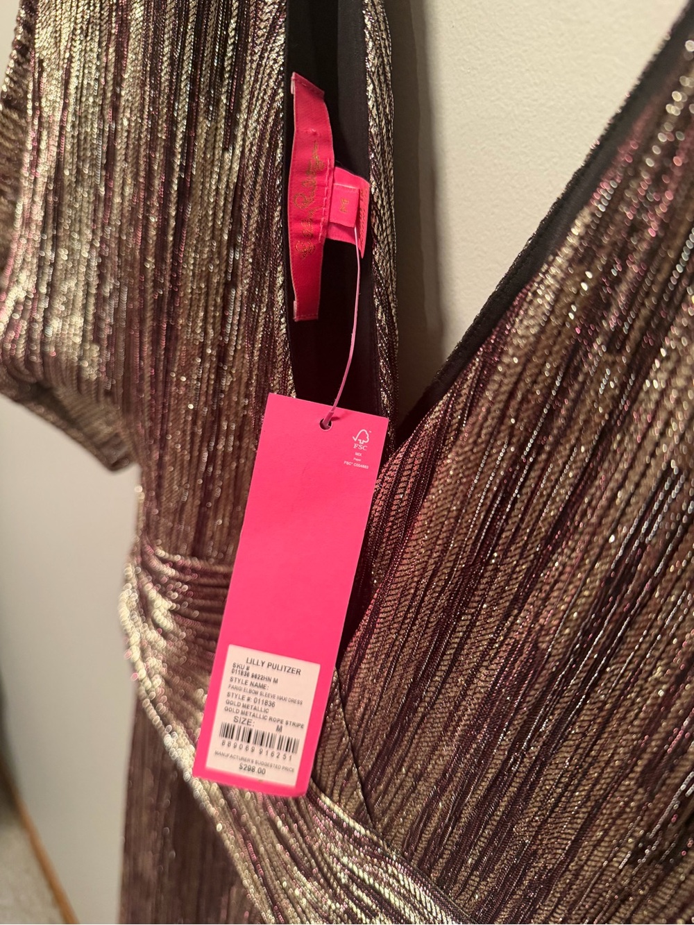 Lilly Pulitzer NWT Parigi Maxi Dress Berry Crinkle Gold Metallic - Picture 5 of 7